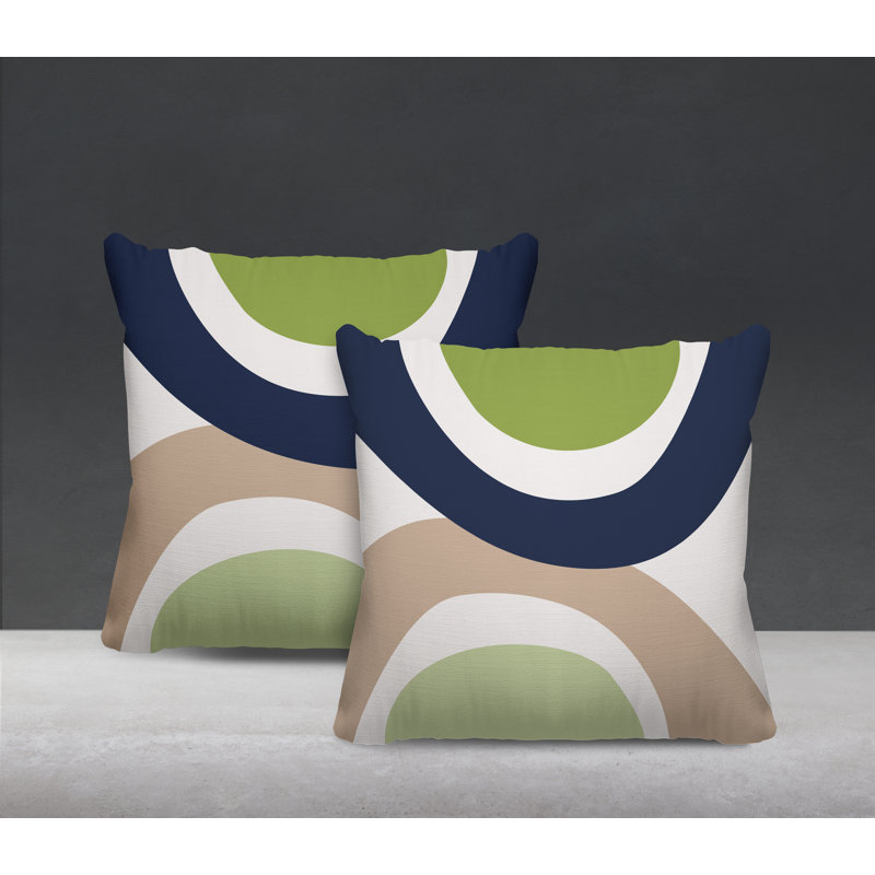 Jeté carré en polyester / mélange de polyester intérieur / extérieur, L 17 po x H 17 po, Chartreuse / bleu marine / beige