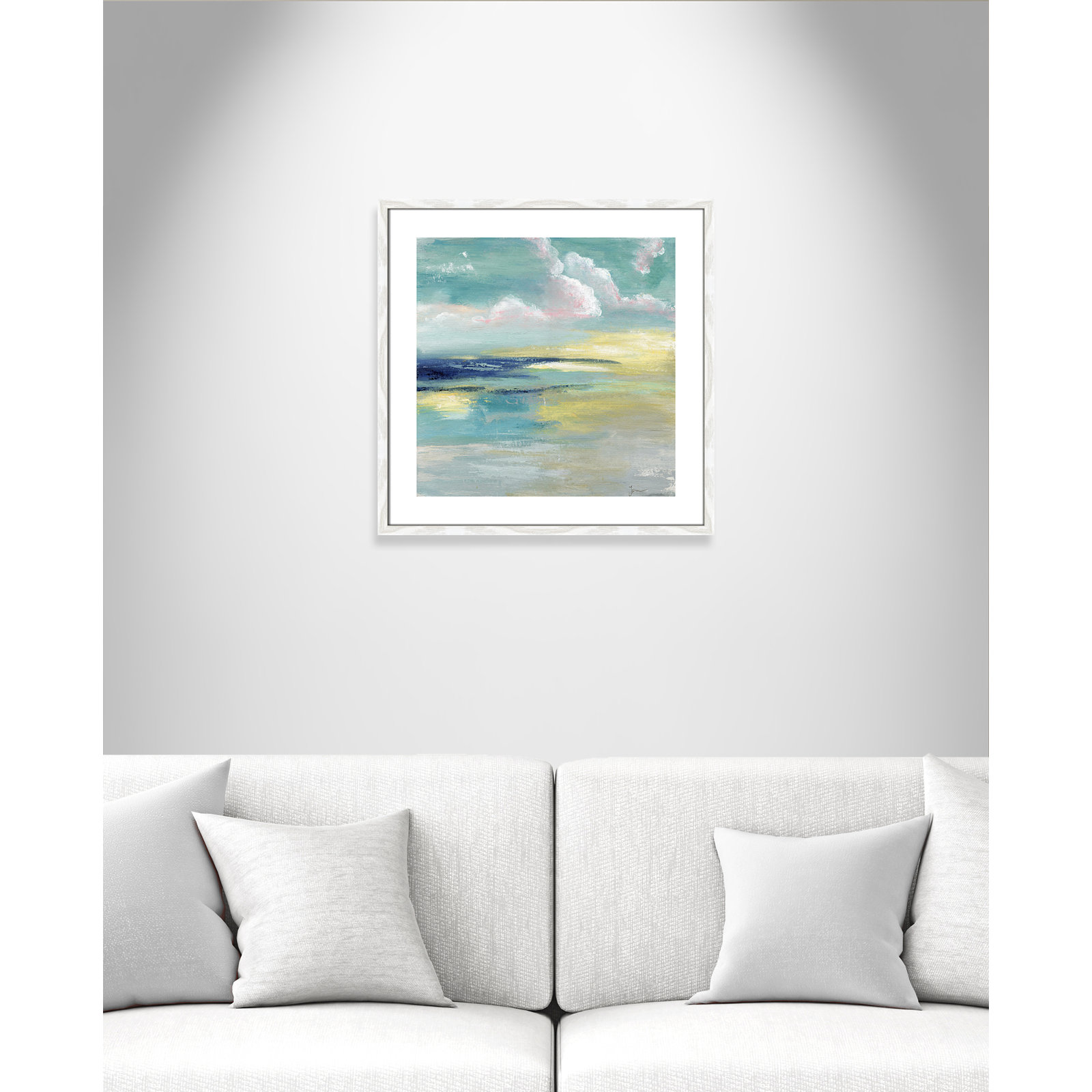 Bertie "Ocean View" Painting by Tava Studios, 24.75" H x 24.75" W x 0.75" D, White Wood Framed Paper