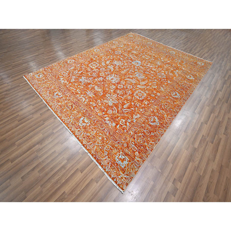 Tapis en laine et soie noué à la main orange 8 pi x 10 pi 4 po 10BB7B861E244C1E9AE15F9A3F48ECB4