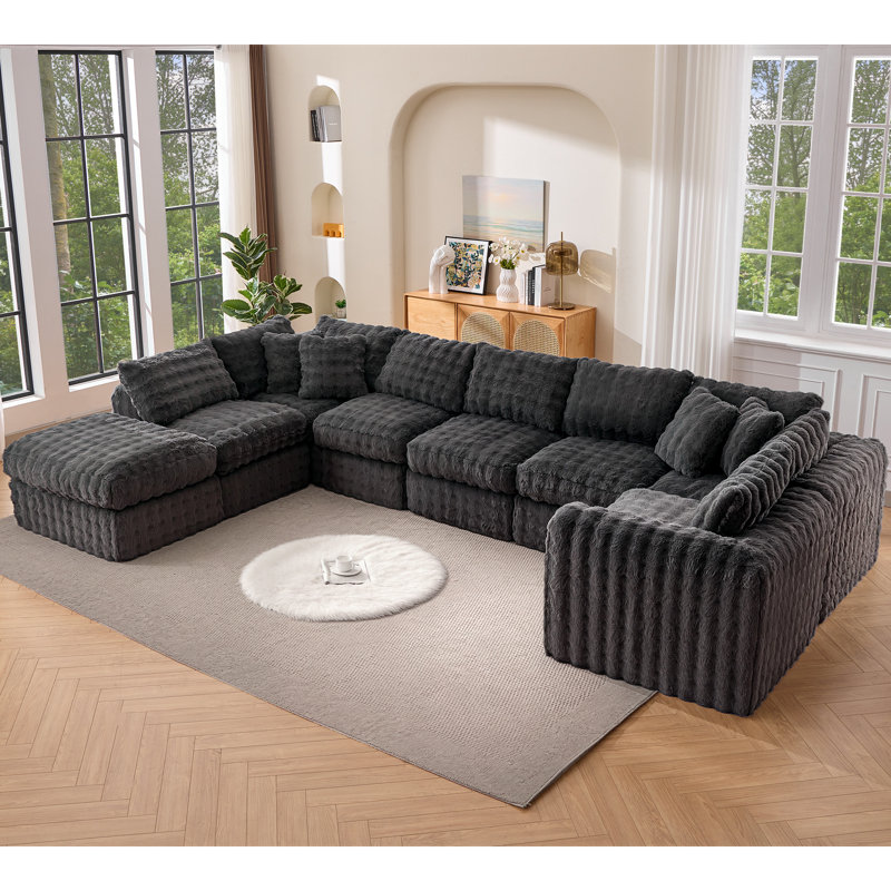 Canapé modulaire 8 pièces à compression, Fausse fourrure grise