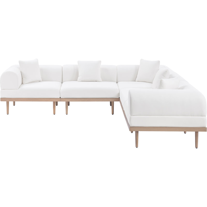 Madeleine 106.5" Resilient Water Resistant Olefin Fabric Upholstered 5Pc. Outdoor Patio Modular Sectional, Cream