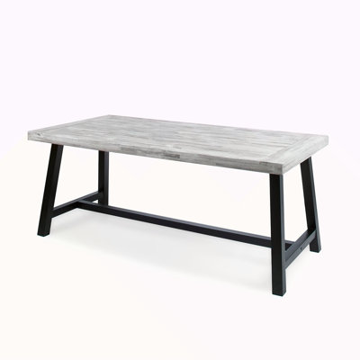 Outdoor Light Grey Sandblast Finish Acacia Wood Dining Table With Rustic Metal Finish Frame