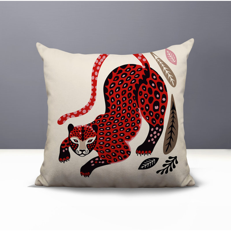 Oreiller carré réversible intérieur / extérieur Gino Leopard, Carré 15 po, Rouge