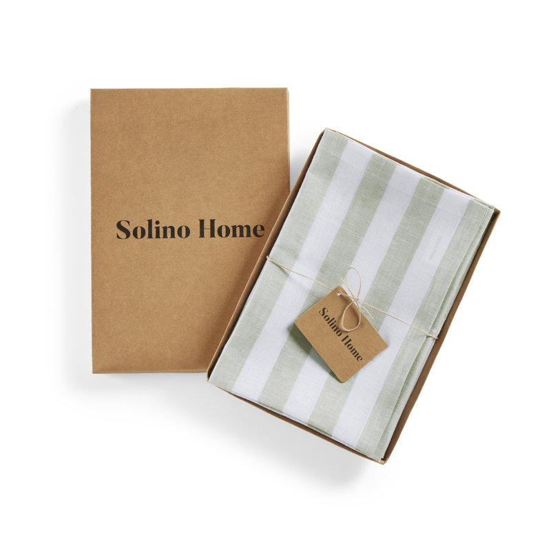 Sage and White Linen Striped Dinner Napkins Set of 4