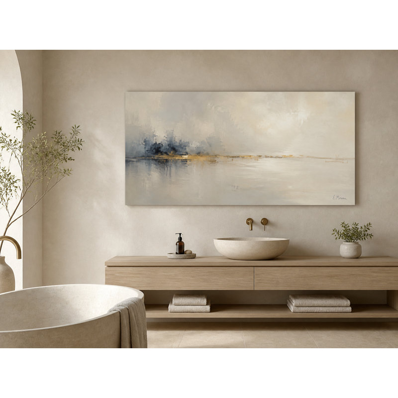 «Airy Blue Mist», art mural sur toile abstraite panoramique, H 27,5 po x l 55 po x P 1,5 po