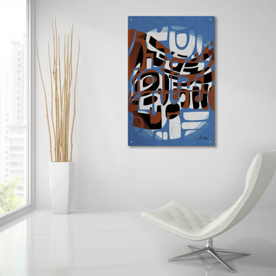 Art mural en verre épique «Bleu Brun» par Ishita Banerjee, 24 po x 36 po