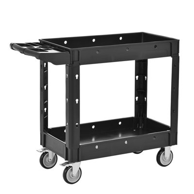 Heavy-Duty Two-Shelf Utility Cart with Locking Wheels, 600 lbs Capacity