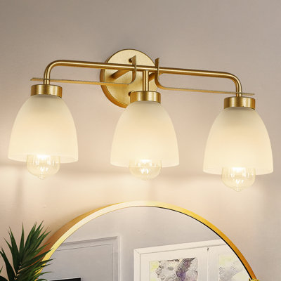Luminaire de salle de bain moderne en verre Mid-Century 21 po à 3 lumières de 21 po avec lumière dorée 21 po