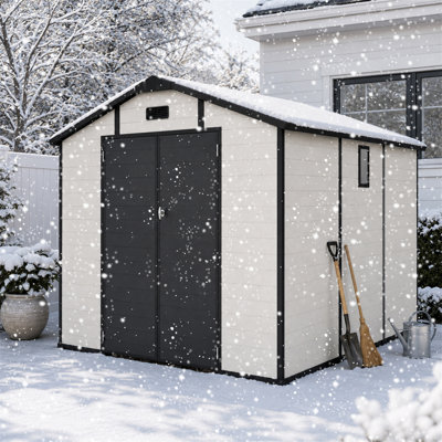 8x10 FT Plastic Outdoor Storage Shed - Lockable Resin Tool Shed with Window & Floor