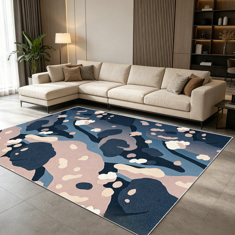 1PC Abstract Muted Navy Blush Irregular Spot Pattern area rugs for Living Room, Soft and Comfortable, Suitable for all seasons, easy-to-maintain, machine washable Indoor floor mat, Under Table Farmhouse suitable for dining room, bedroom, entryway,