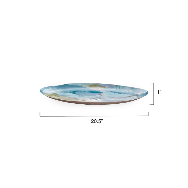 Blue Enamel Oval Metal Decorative Tray