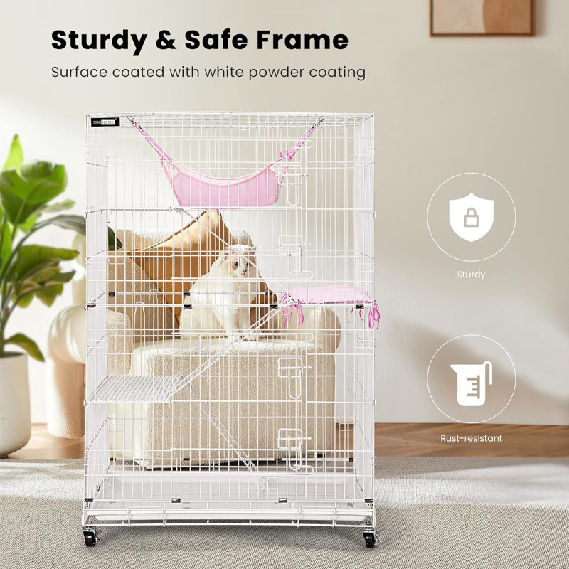 Cage / cage pour chat avec hamac Millville, Blanc / rose