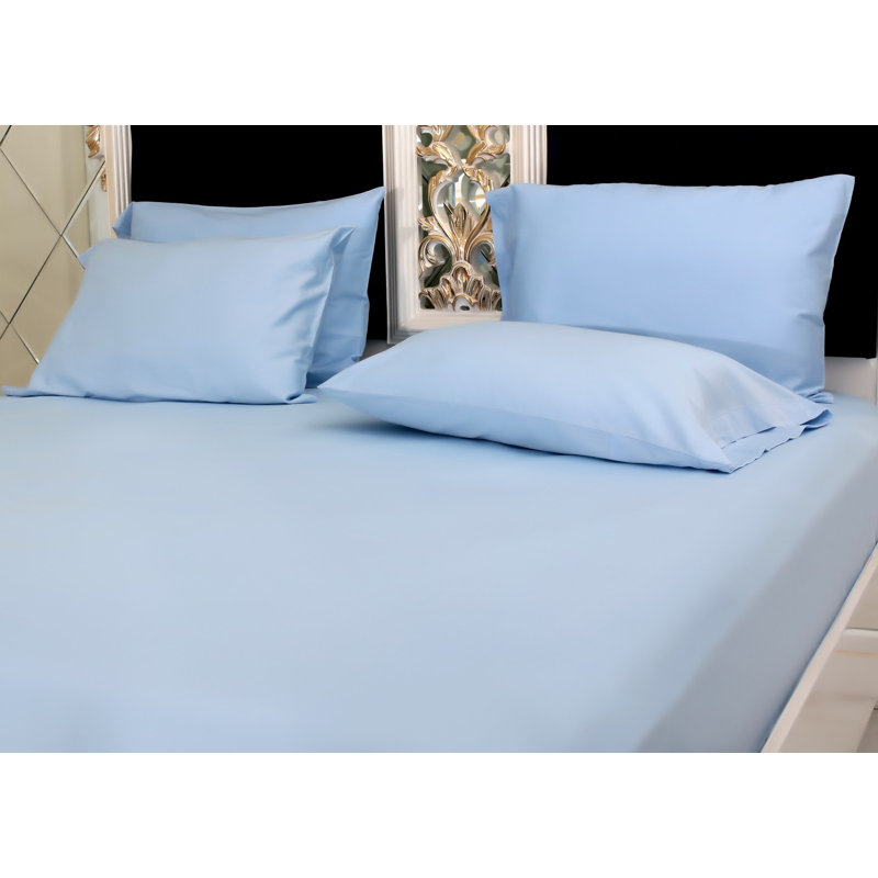 Ensemble de draps en coton pima 400 fils Luxury, Ensemble de draps pour lit double avec 2 taies d'o, Bleu