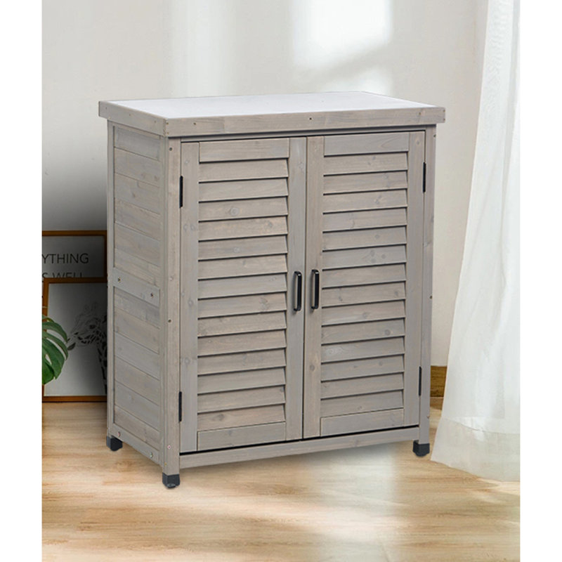 Banc de rempotage avec armoire de rangement et plateau de table en métal, Gris