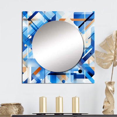 Cobalt Blue And White Grid Geometric II - Modern Large Square Mirror Wall Decor For Bedroom