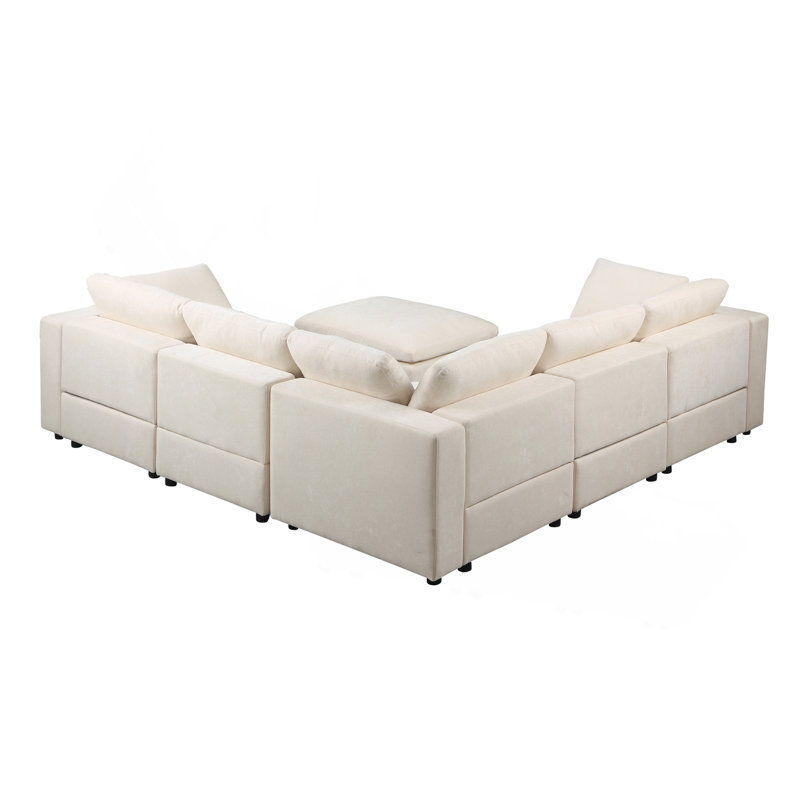Canapé modulaire modulaire, canapé convertible en forme de L, canapé modulaire avec repose-pieds, canapé 6 places avec méridienne réversible pour le salon. Beige