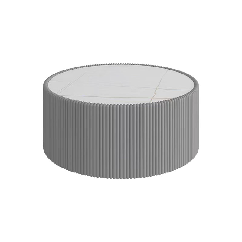 Light Marble Top Cylinder-Shaped Leather Coffee Table: Modern Living Room Accent(1Pc), Gray