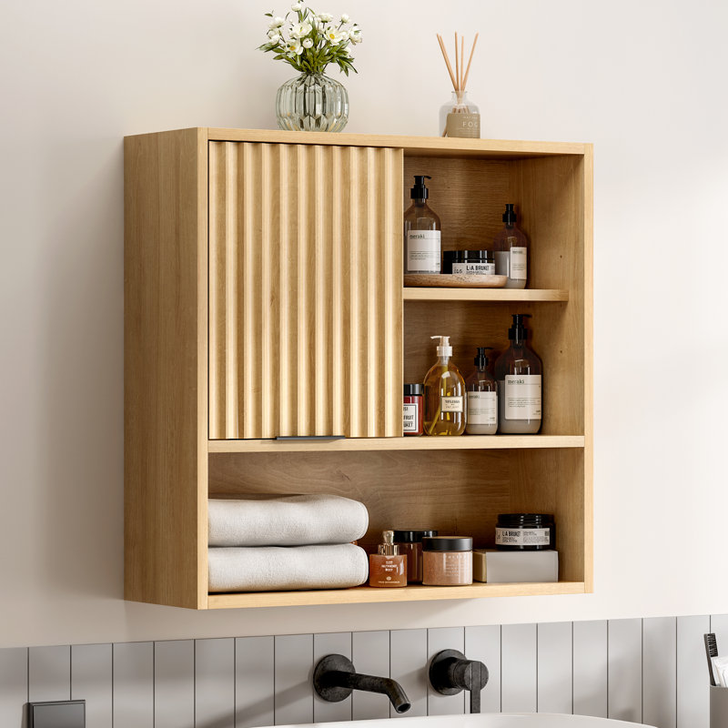 Rangement mural pour salle de bain Zydi, Chêne