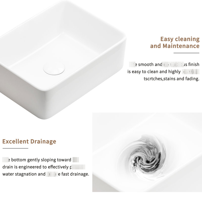 Lavabo vasque rectangulaire, meuble-lavabo en céramique blanc anti-égratignures, teinture pour salle de bain, drain 1 3/4 po, preuve
