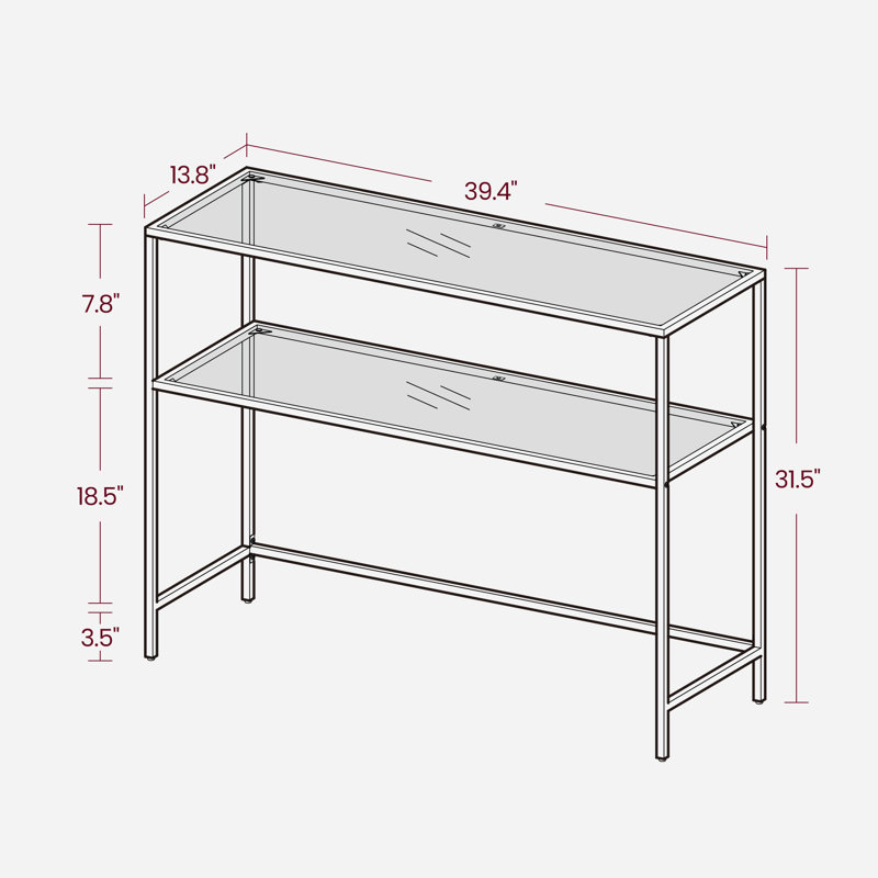 Doynton Glass Top Console Table, 31.5" H x 39.4" W x 13.8" D, Black