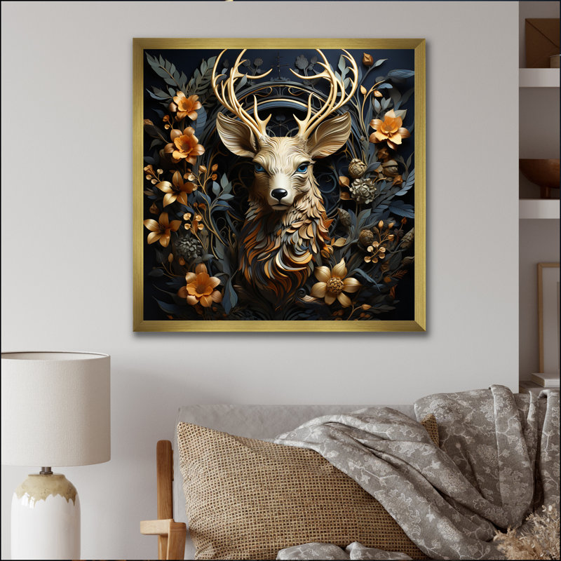 Deer Wonderers III - impressions sur toile, cerf, H 16 po x l 16 po x P 1 po, Cadre doré à une seule photo