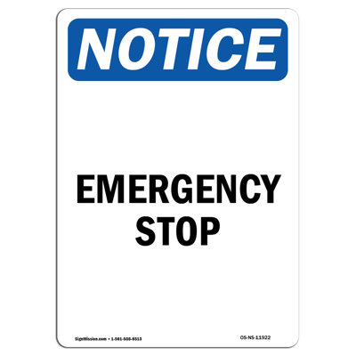 Emergency Stop Aluminum Sign 12 x 18