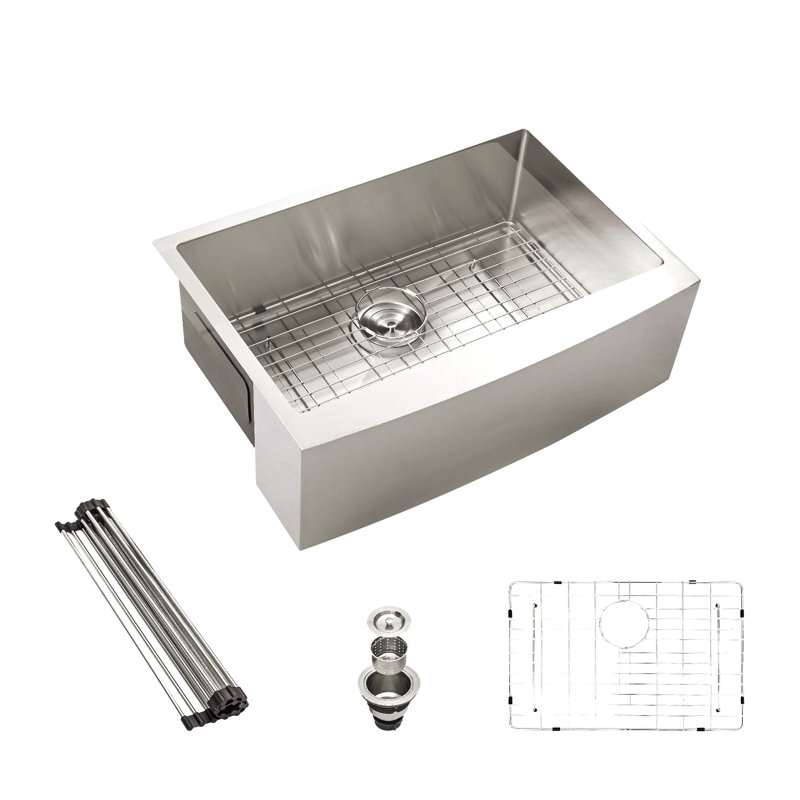 33 Brushed Nickel Farmhouse Sink - 33 Inch Kitchen Sink Stainless Steel 16 Gauge Apron Front Kitchen Sink
