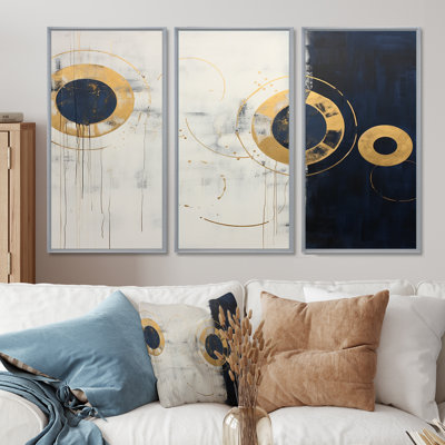 Circulaire soleil doré et lune - ensemble d'art mural minimalisme