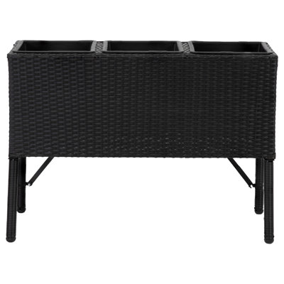 3-Section Wicker Raised Planter - Black