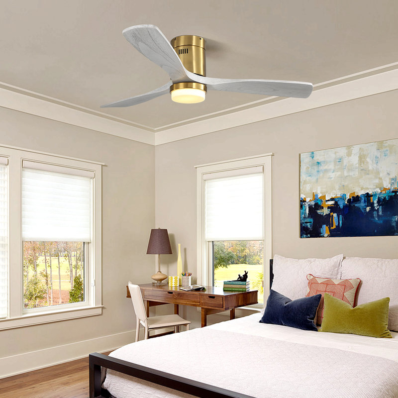 Ventilateur de plafond 52 pouces avec 3 lumières et 3 pales en bois massif
