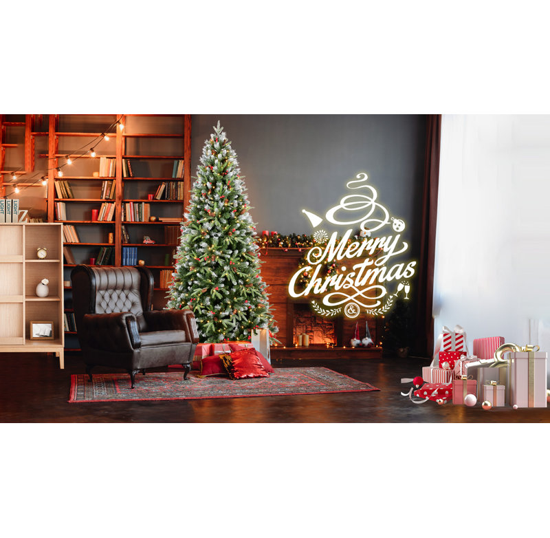 Arbre de Noël artificiel 6 pi avec lumières DEL, baies rouges et pommes de pin