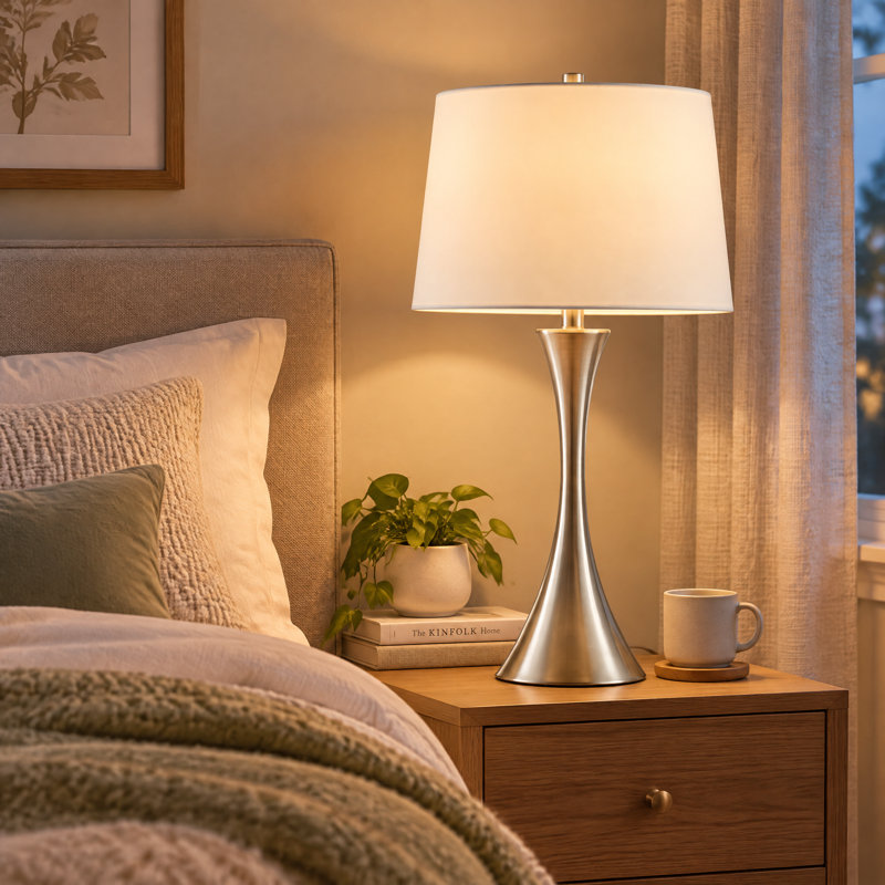 Lampe de table contemporaine en métal, Nickel brossé
