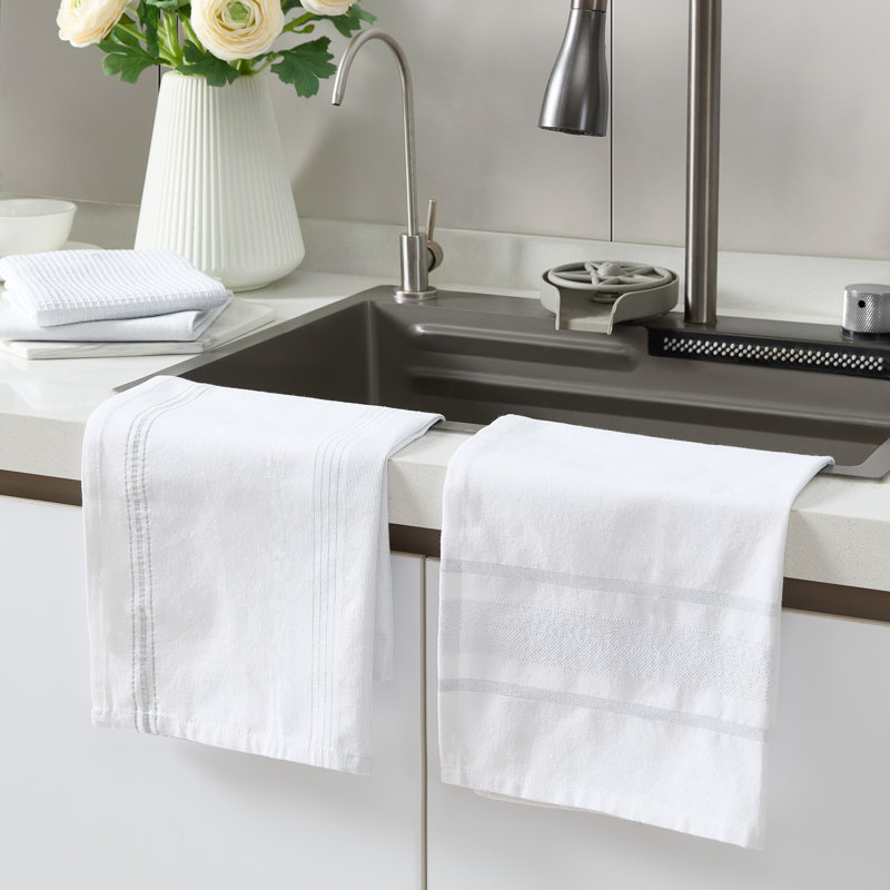 Ensemble de 4 linges à vaisselle en coton Solace, White/Silver, Chambray