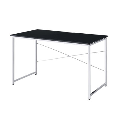 Rectangular Desk With Metal Frame, Black And Chrome