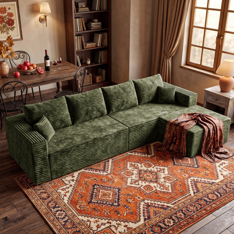 Canapé modulaire 118,12 po avec repose-pieds modulaire moderne 118,12 po, sans assemblage requis, vert, Green Flannel