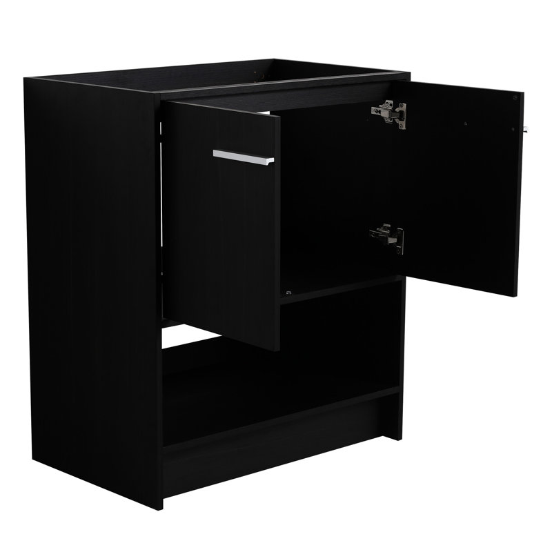 Meuble-lavabo de salle de bain de 76 cm (30 po), autoportant à 2 portes en chêne noir, contreplaqué à considérer. Meuble-lavabo de 76 cm (30 po), chêne à 2 portes, Symptom