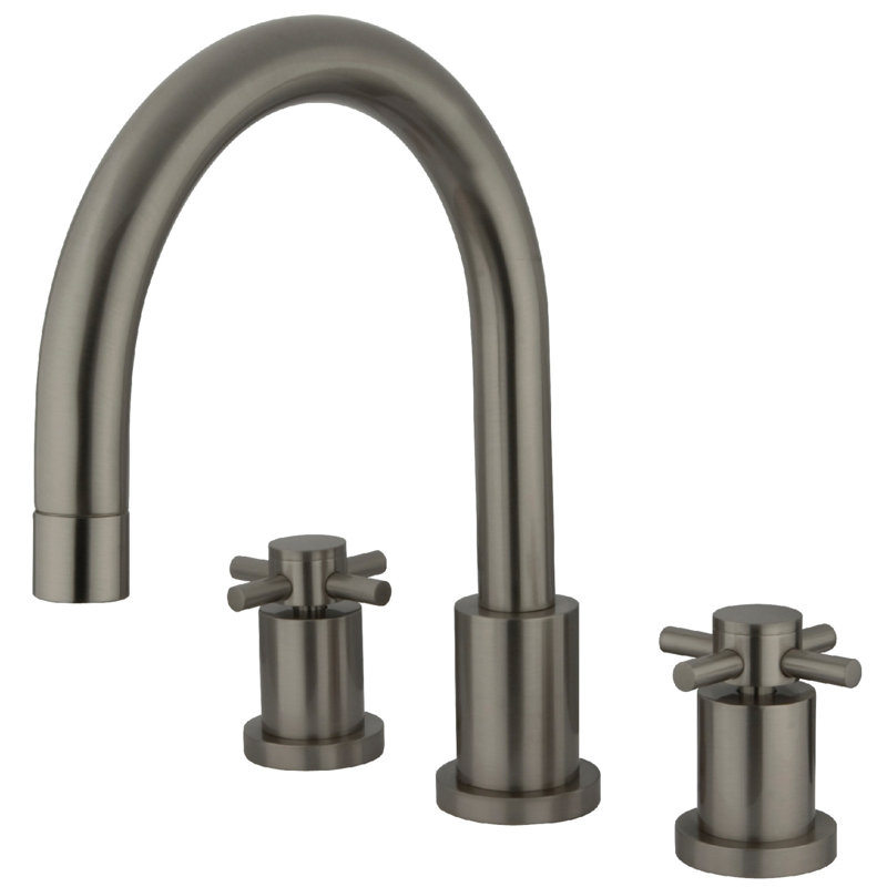 Kingston Brass Concord Two-Handle 3-Hole Deck Mount Roman Tub Faucet, Brushed Nickel, Cross Handle