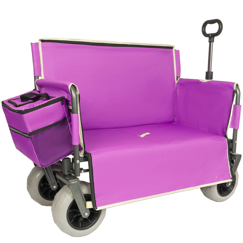 Chariot pliable robuste 3-en-1 avec siège de banc et rangement, protection contre les brevets - comprend 1 sac de glace, 500 lb, capacité de 180 l, roues tout-terrain pour le camping, la plage, les sports, le jardin, le poisson, mauve