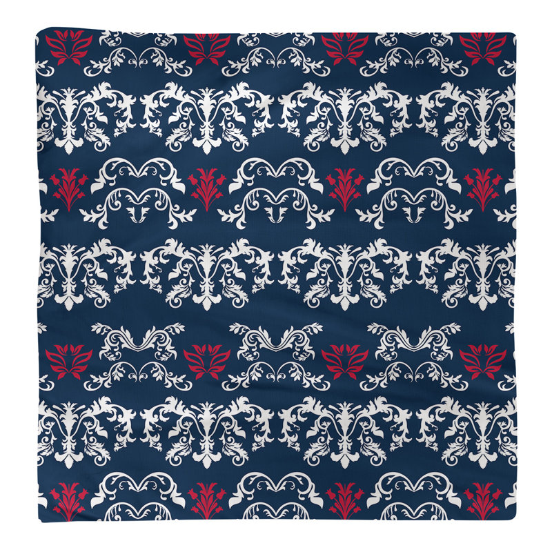 Damask Square Napkin, White/Nautical Blue/Red, Cotton, 10" W x 10" L