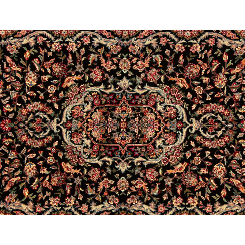 Tapis noir et rouge noué à la main de haute qualité