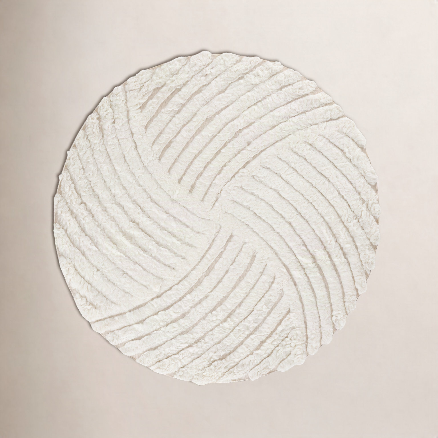 Abriel Ivory Hand-Woven Abstract Wool Rug, Round 7'