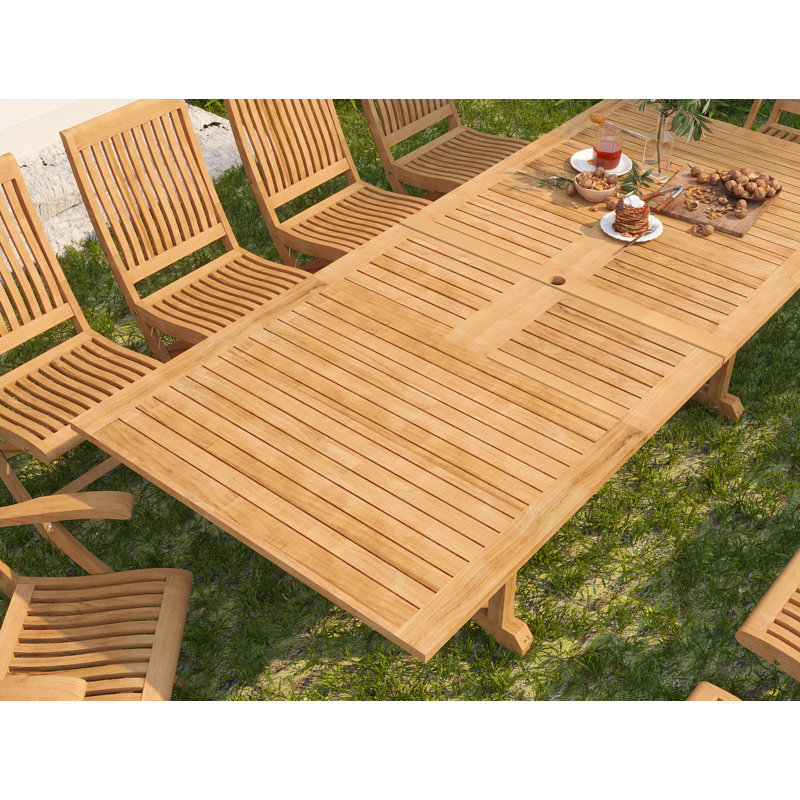 Devon 9-Piece Teak Dining Extension Table With Folding Chairs
