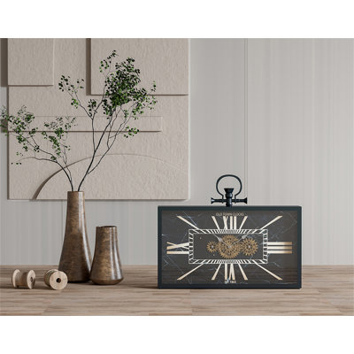 17.5X3x13" Decorative Black And Gold Gear Table Clock