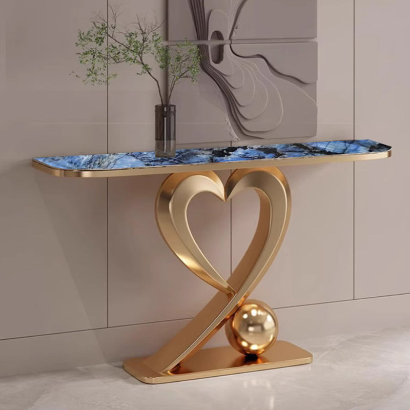 Console en pierre frittée de style italien, H 33,4 po x l 62,9 po x P 15,7 po, Bleu / blanc / noir