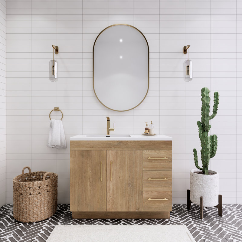 Meuble-lavabo simple l 42 po Spring, Chêne et teck