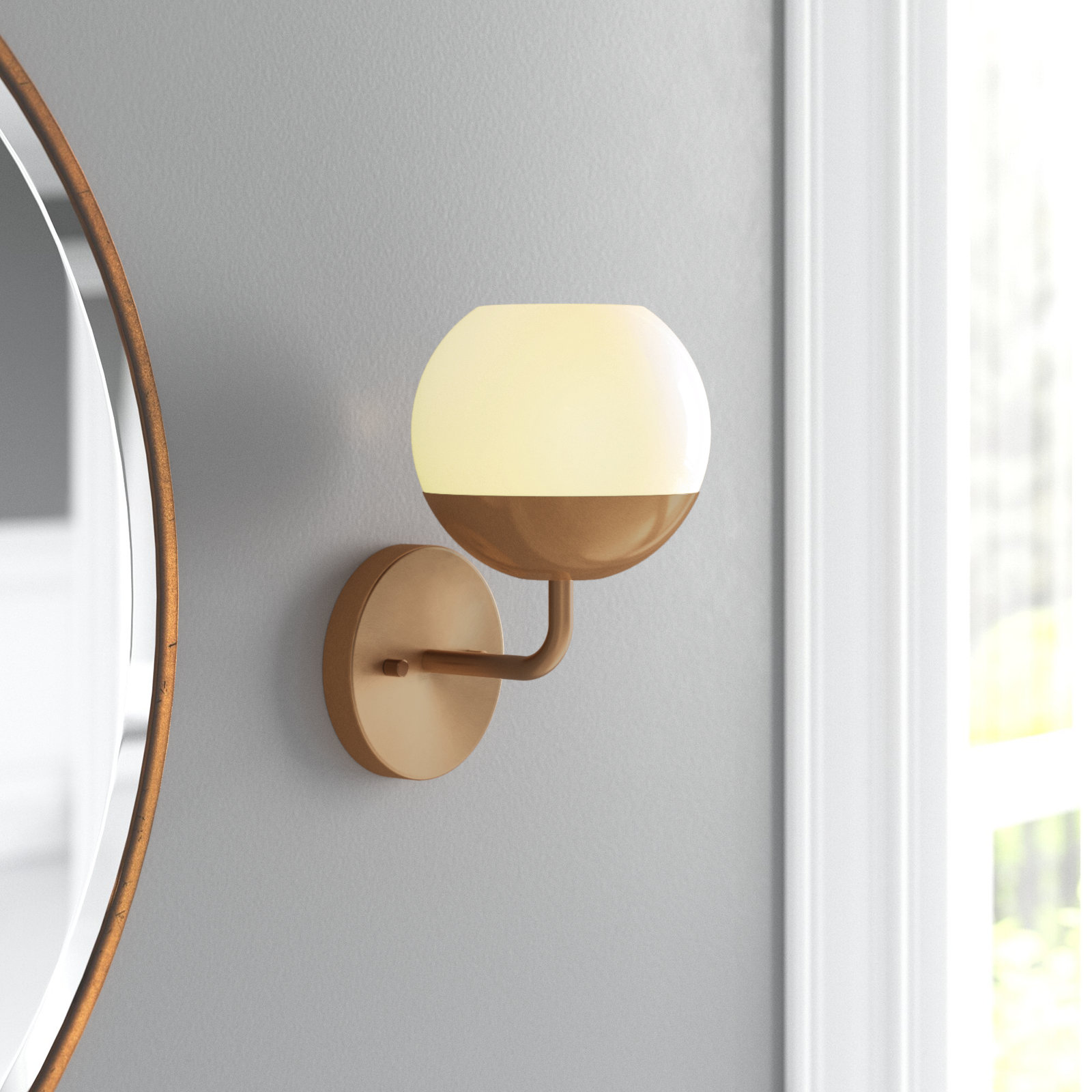 Avoca Single Light Dimmable Armed Sconce, Satin Brass