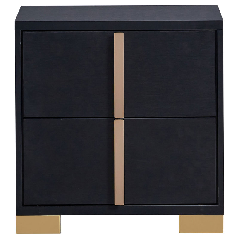 Table de chevet 2 tiroirs Lelio, Noir, Beige