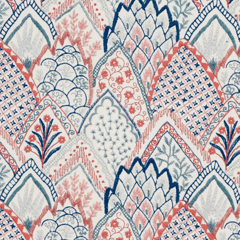 Albizia Embroidery Fabric, Delft/Rose