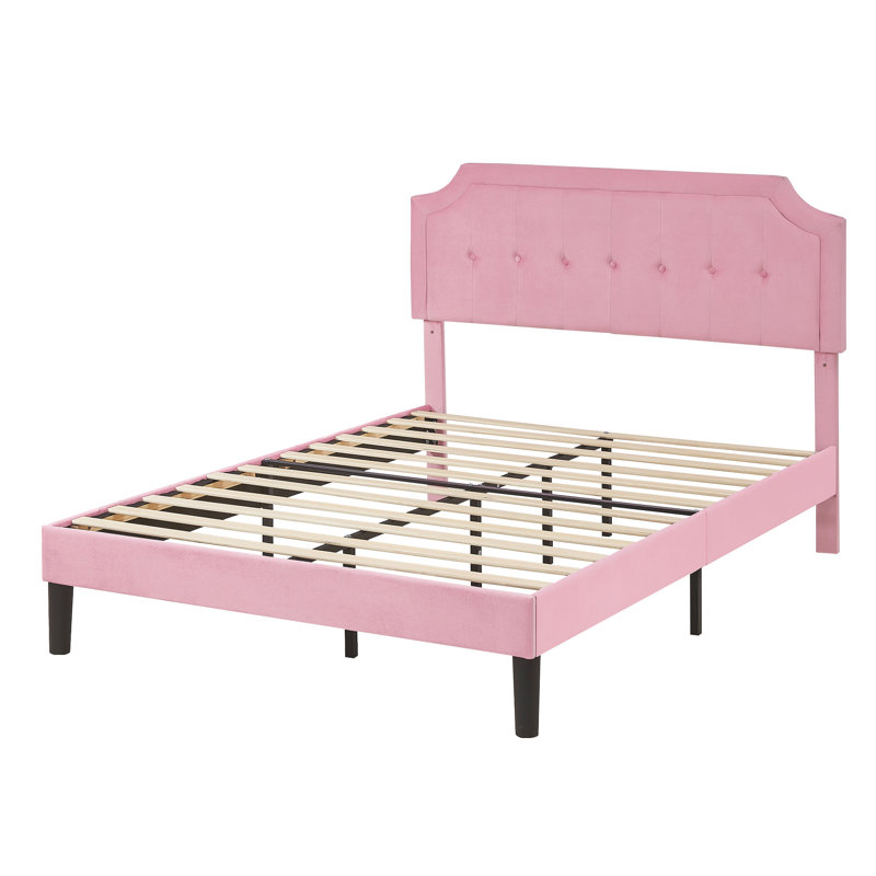 Lit plateforme tapissier avec tête de lit réglable en hauteur Kempst, Grand, Rose