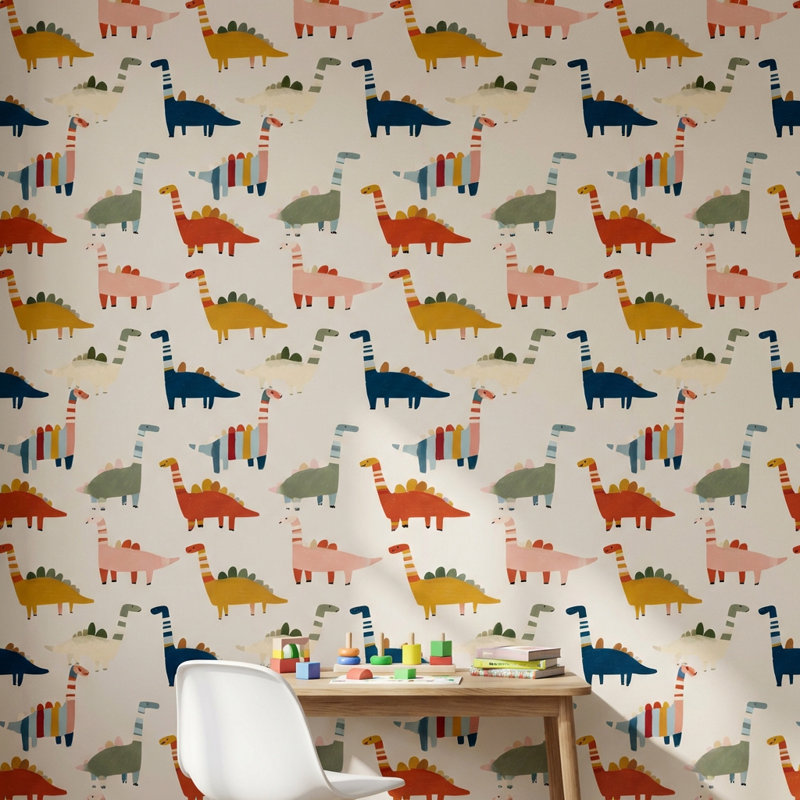 Papier peint dinosaures fantaisiste, Peler et coller